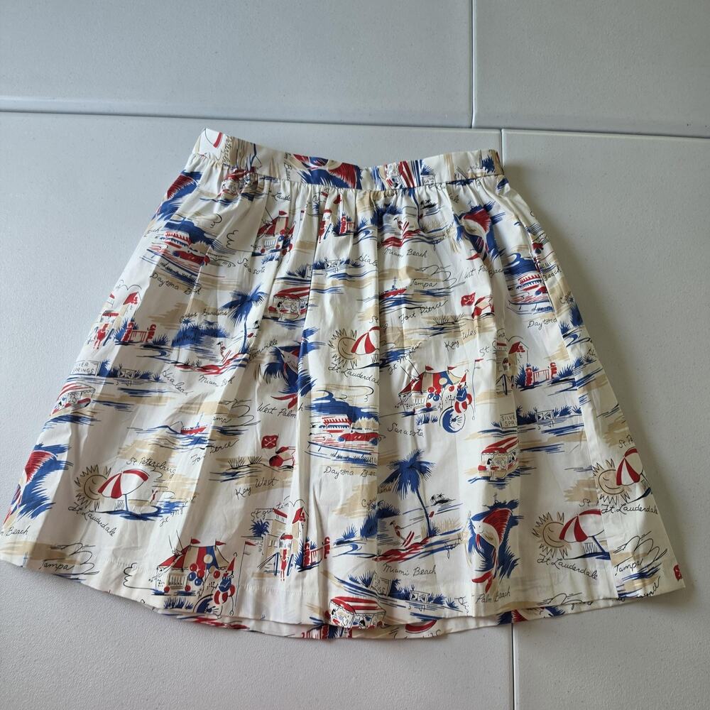 Brooks Brothers Skirt Womens 6 White Florida Print Pleated A-Line Pockets Summer